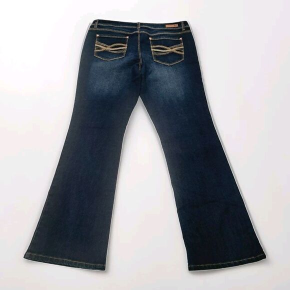 LEI Bootcut Jeans 15 Jr Plus Dark Denim Ashley Low rise Flare Indigo Vtg Y2k - Picture 1 of 11